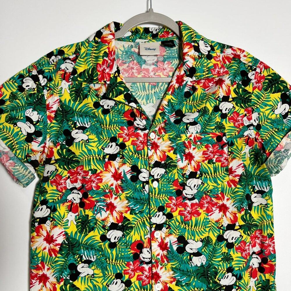 Disney Mickey Mouse Tropical Button Up Shirt Size S Floral Hawaiian Short Sleeve - Picture 6 of 9